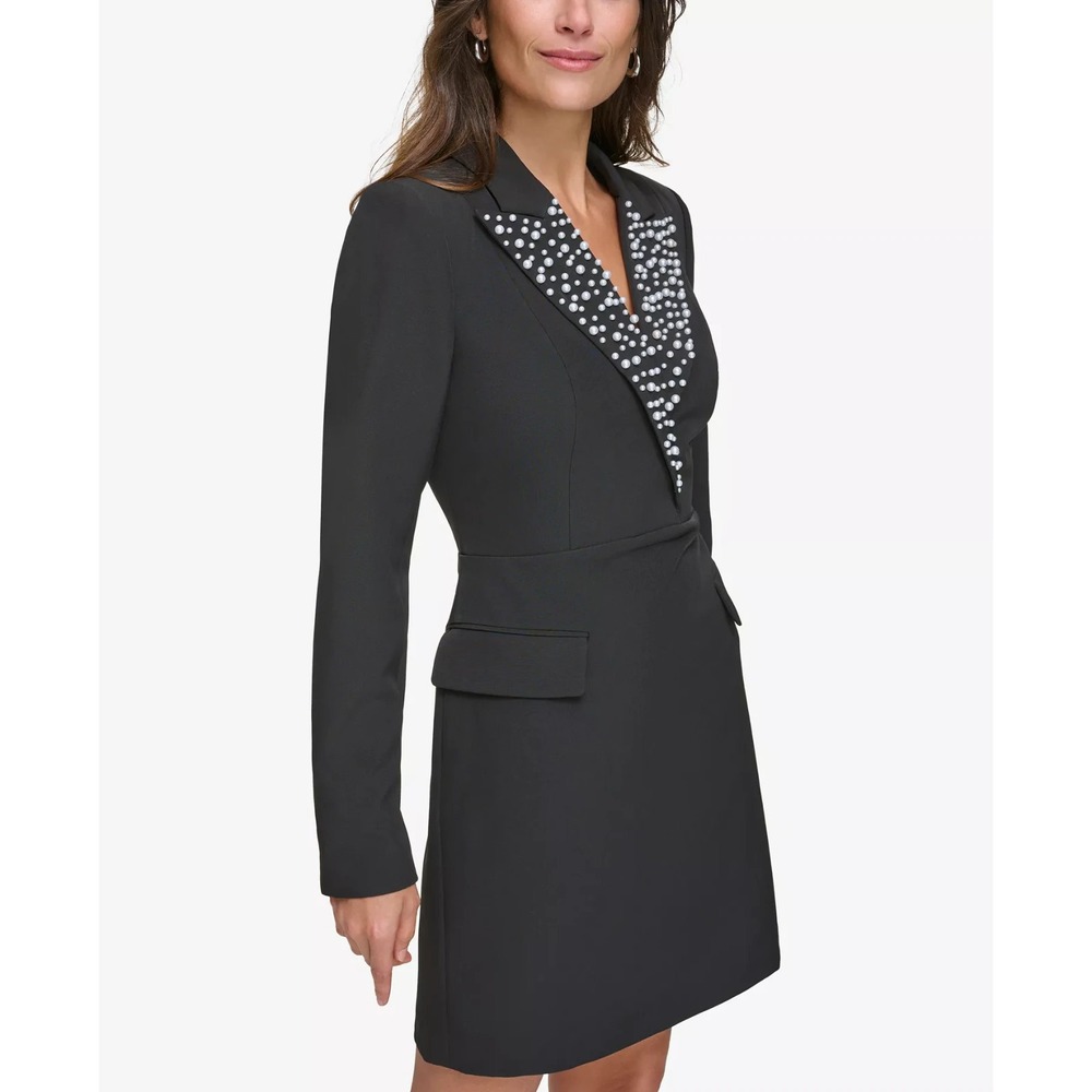KARL LAGERFELD PARIS Women's Imitation Pearl Studded Blazer Dress Size 6 NEW